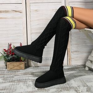 UGG Women's 7 US/38 EU Classic Sweater Letter Platform Suede Black Boots 1144045
